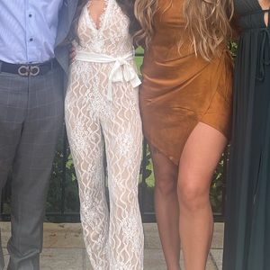 White and nude lace contrast jumpsuit